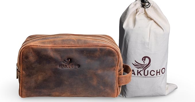 Leather Toiletry bag for men - Travel Pouch for Men & Women, Leather Dopp Kit, Cosmetic Makeup Kit with Waterproof Lining, Spacious Zippered Organizer (Tan Brown) - Image 2