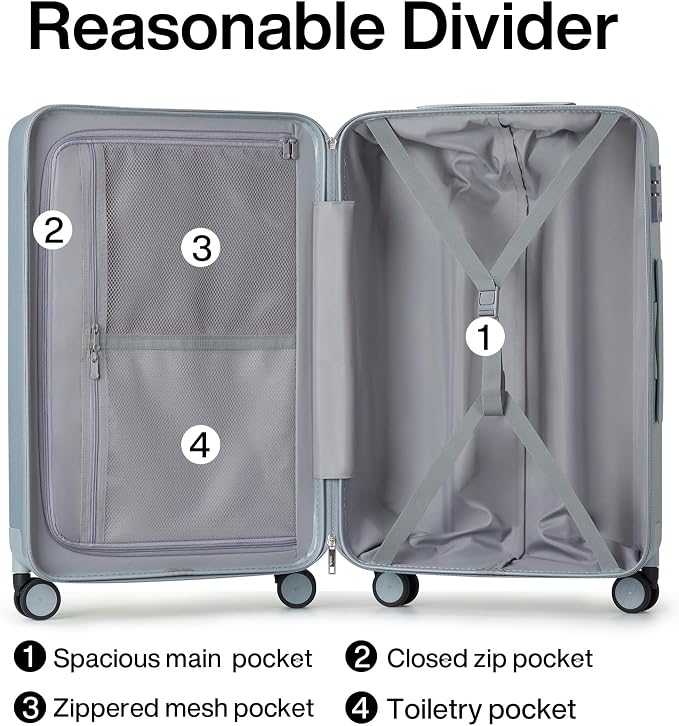 Hanke Suitcase, 2-Piece Set (20/29 Inch) Lightweight Hardshell PC Luggage with Spinner Wheels & TSA Lock, Gray, Extra Large Rolling Travel Bag, Nestable Storage, Waterproof, 103L - Image 5