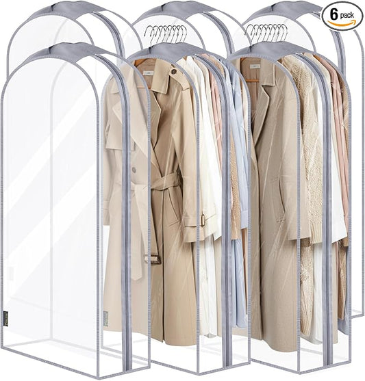 BALEINE 48'' Clear Garment Bags, 10.5'' Wide PEVA Suit Bag for Closet Clothes Dresses Suit Coats Storage (Clear, 6PK) by BALEINE