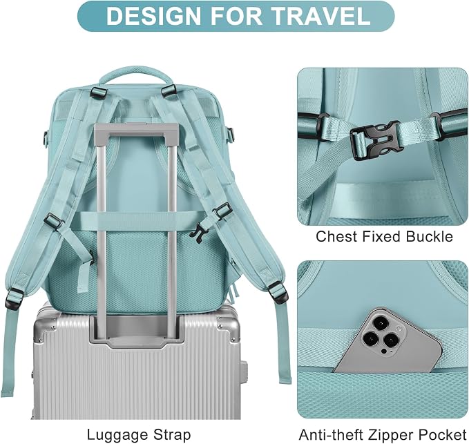 Large Travel Backpack Carry on Flight Approved Mochila De Viaje Carry on Backpack for Airplanes Spirit Airlines Personal Item Bag 18x14x8 Inches Travel Bag Traveling Backpack for Women Men Light Blue - Image 7