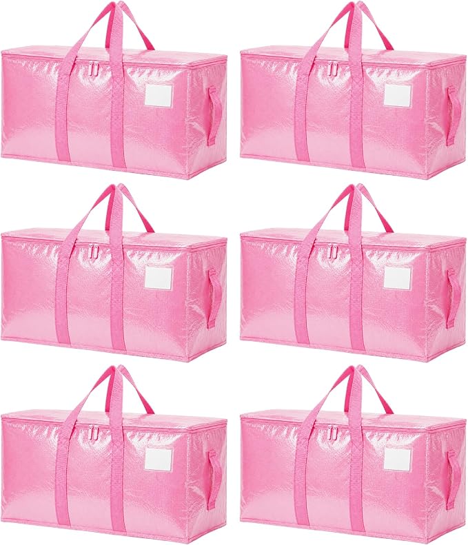 Songrey Heavy Duty Moving Bags, 6 Pack Large Storage Bags with Zipper & Handles, Waterproof Totes Bags for Clothes Packing, Moving, College Supplies, Home Organization by Unknown