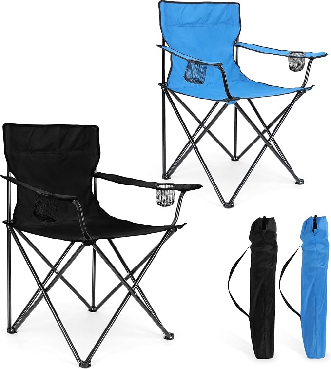Foldable Camping Chair Set of 2, HaSteeL Folding Camp Chairs & Carrying Bags for Adults, Portable for Lawn, Outdoors, Fishing, Hiking, Travel, Picnic, Beach, Oversized & Supports 275lbs (Black & Blue) by HaSteeL