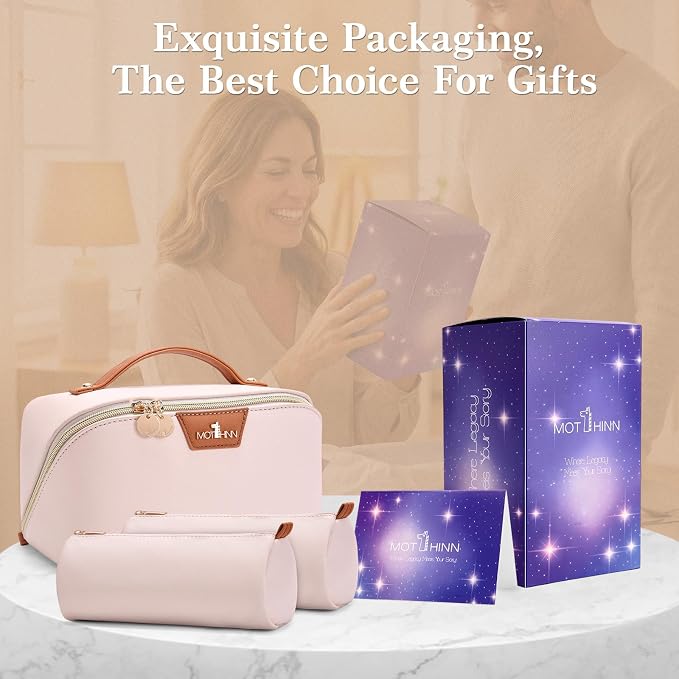 Travel Makeup Bag for Women: 3-in-1 Large Capacity Cosmetics Organizer with 2 Detachable Pouch - Vegan Leather Flat Open Toiletry Bag - Travel Essentials for Full-Sized Bottles(White) - Image 7