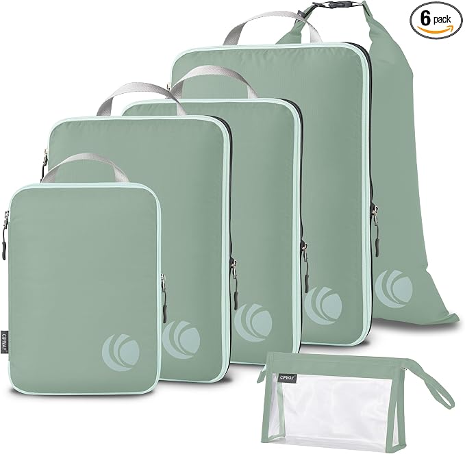 Cipway Compression Packing Cubes, Ultralight Luggage Organizer Bags with Laundry Bags and Clear Toiletries Bag, Travel Essentials for Carry on Suitcase (6 Piece,Sage Green) by Cipway