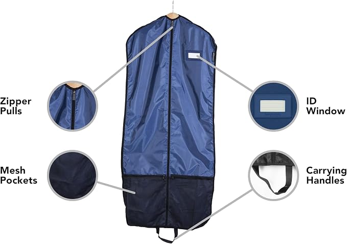 Covermates Deluxe Garment Bag Set for Closet Storage & Travel – Heavy Duty Hanging Suit & Dress Bags with ID Window, Accessory Pockets & Carrying Handles – Premium Wardrobe Protection, Blue - Image 5