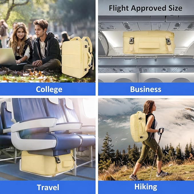 Taygeer 35L Personal Item Travel Backpack for Women, Carry on Backpack | Airline Approved Travel Bag, Laptop Bag with Water Bottle Pocket & Shoe Pouch, Mochila for College Weekender, Beige Yellow - Image 9