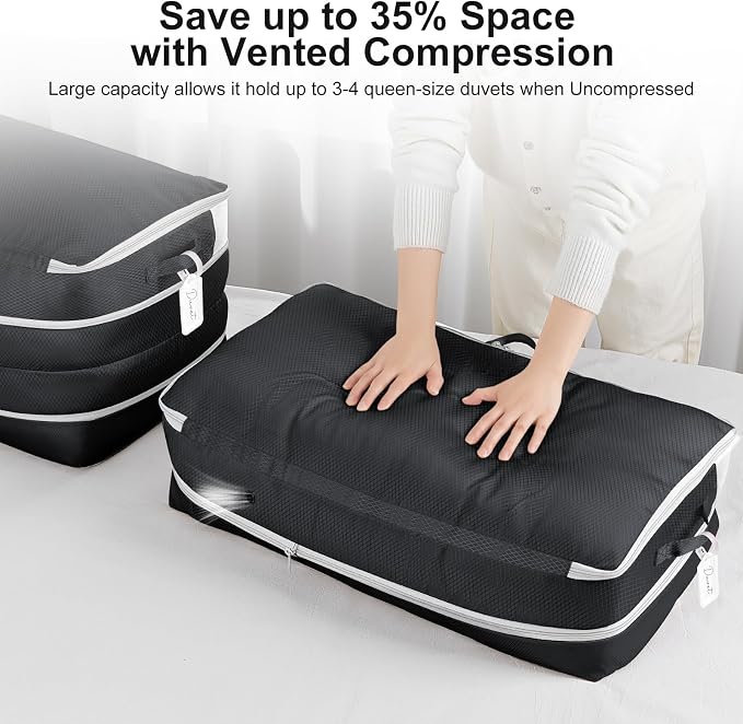 Comforter Storage Bag - Large Capacity Bedding Storage Bags Ultra Space Saving Self Compression Organizer, Washable Compression Bags for Storage Comforter Blanket Duvet Pillow, 4-Pack, Black - Image 3