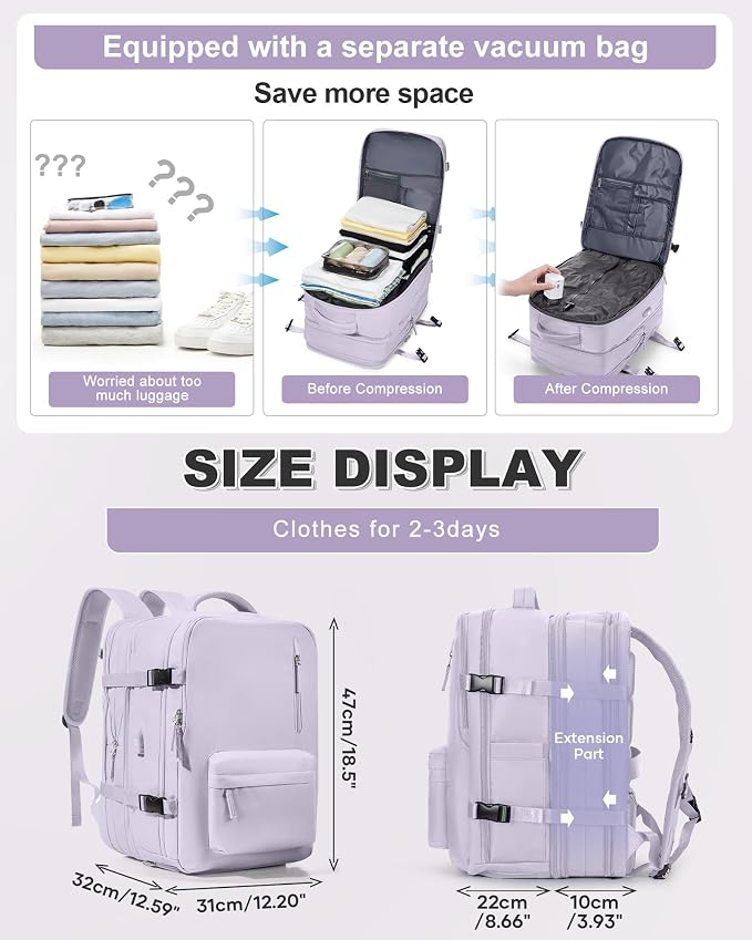 VGCUB Vacuum Backpack Travel with Pump, Vacuum Seal Compression Bags Laptop Backpack Personal Item - Image 2
