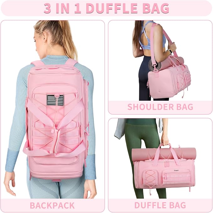 Bosstin Gym Bag for Women & Men,45L Travel Duffle Sports Duffel Bag Gym Weekender Overnight Backpack with Shoe Compartment (3PINK) - Image 5