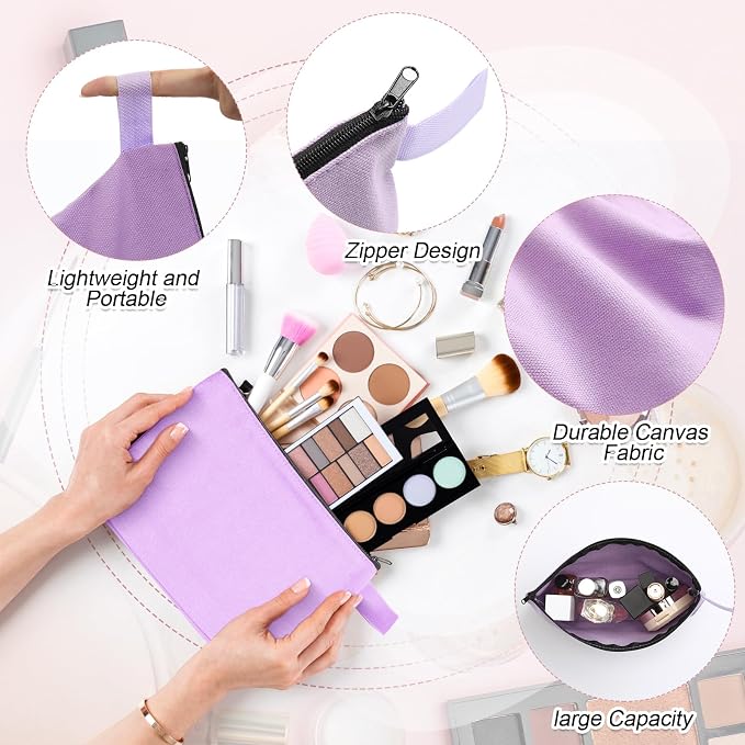 Reginary 60 Pcs Multicolor Canvas Makeup Bag Bulk Portable Travel Cosmetic Pouch Versatile Blank Toiletry Bag with Zipper for Women DIY Craft Purse Pencil Case (9.8 x 5 x 2 Inch) - Image 4
