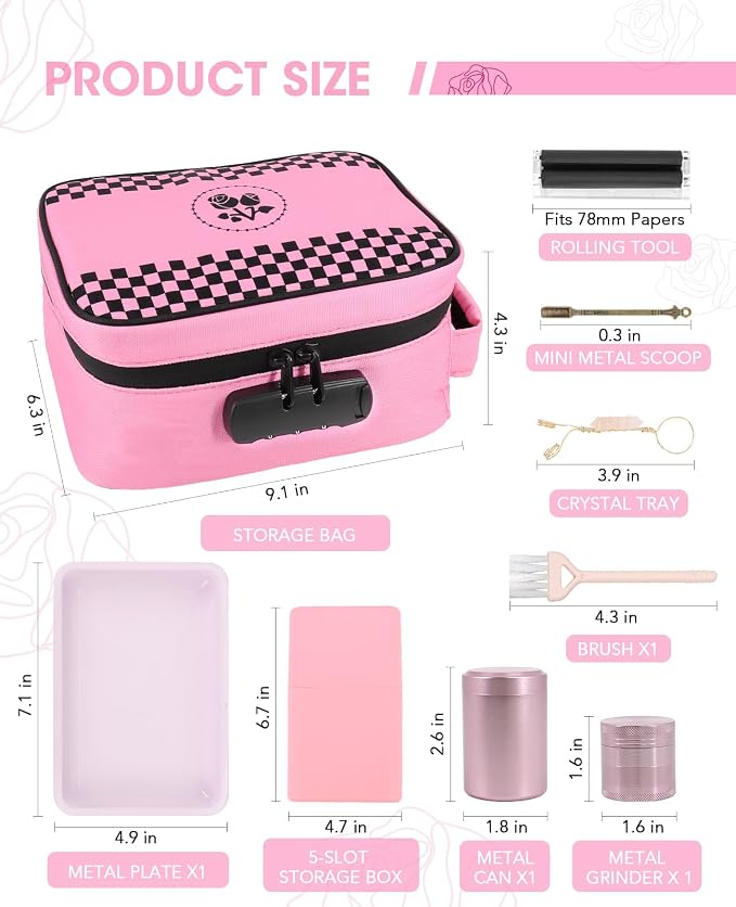 ANZOME Smell Proof Bag with Lock, Activated Charcoal Case, Pink | Lockable waterproof zipper pouch, controls odor, includes seven accessories, discreet stash organizer for home & travel, big - Image 2