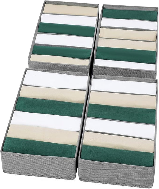 4 Packs T-shirt Drawer Organizers for Clothing,6 Grids Compartment Wardrobe Storage Box, Washable Clothes Organizer for Folded Clothes, T-shirt, Legging, Silk Scarve by Coorganisers