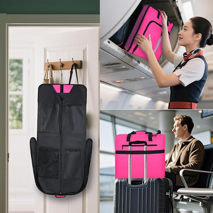 Goloni Garment Bag For Men Women Travel & Business,Hanging Clothes & Multiple Compartment,Waterproof Foldable Suit Bag Rose - Image 7
