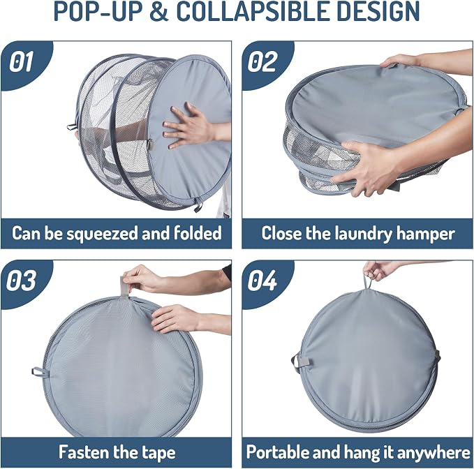Seiritex Mesh Popup Laundry Hamper 115L Collapsible Laundry Basket Extra Large Capacity Foldable Clothing Storage Basket with Handles 26 H x 18 W x 18 L (Gray) - Image 7