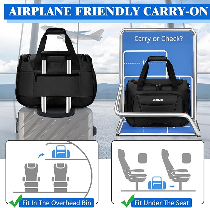 Underseat Carry On luggage Bag Airplanes Personal Item Bags Weekender Overnight Travel Tote Bag Shoulder Small Softside Carry on Luggage Travel Duffel Bags For Men Women -18 IN Black - Image 4