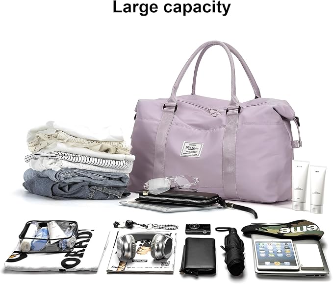 Travel Duffel Bags for Women,Weekender Overnight Bag with Wet Pocket & Toiletry Bag,Carry On Personal Item,Light Purple - Image 3