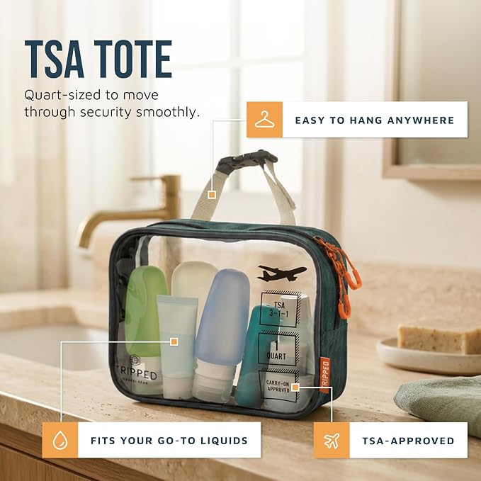 Toiletry Bag Kit 3 Piece Set: Hanging Travel Toiletry Bag + 311 TSA Cosmetic Liquid Bag + Accessory Organizer Pouch - Image 4