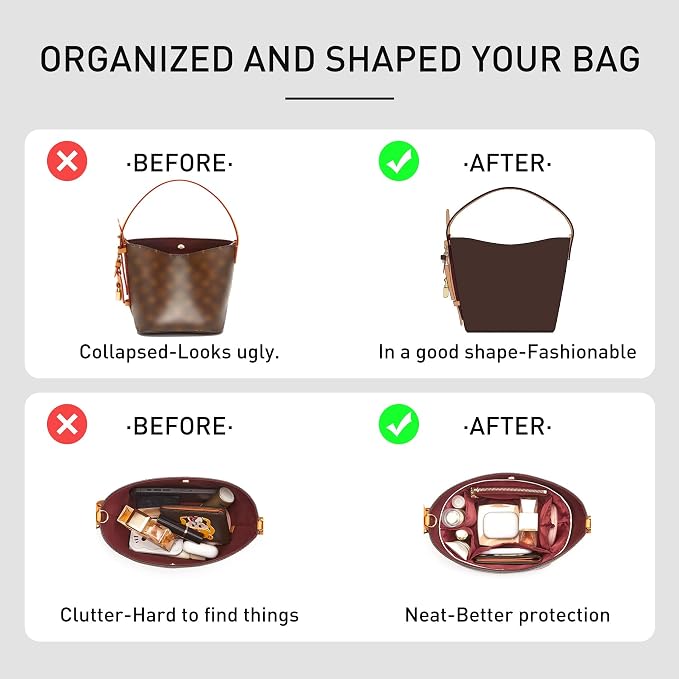Purse Organizer Insert for Lv ALL In BB Handbag,Premium Lightweight Water Resistant All in BB Bag Insert,Bags Shaper Divider Purse Accessories with Zipper,White-Wine - Image 3