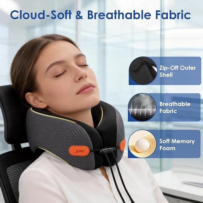 jiaao Travel Pillow Memory Foam Neck Pillow for Airplanes with Adjustable Neck Support, Includes Eye Mask, Earplugs & Storage Bag - Perfect for Flights, Road Trips, and Trains - Image 3