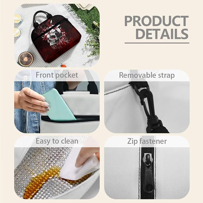 Gothic Skull Lily Flower Red School Bag for Student Laptop Backpack Casual Travel Backpacks Kids Boys Girls Schoolbag Bookbag Insulated Lunch Book Pencil Bags Purses for Men Women - Image 4