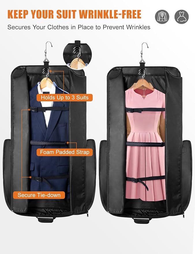 Noozion Garment Bag for Travel, Large Carry On Suit Bag for Business Up to 3 Suits, Wrinkle Free Garment Bag for Hanging Clothes with Shoulder Strap, Laptop Compartment, and Wet-Dry Pocket - Image 4