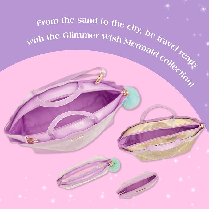 Glimmer Wish Mermaid Travel Luggage Set - Overnight Bag, Shell Cosmetic Bag, Selfcare Keepall, and Purple Pearl Pouch, Set of 4 Travel Bags for Teens and Girls - Image 3