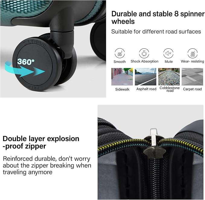 Hanke Expandable Hard Shell Luggage Sets 2 piece Carry on Luggage with Wheels Suitcases Lightweight Checked Travel Luggage Rolling Large Suitcase Travel Luggage Bag Woman Men 20/29 IN(Blackish Green) - Image 4