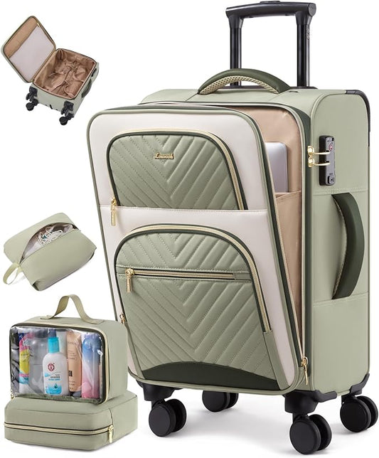 LOVEVOOK Carry on Luggage 22x14x9 Airline Approved, Waterproof Carry on Suitcase with 3 Pouches,Lightweight Softside Underseat Travel Luggage with 360° Spinner Wheels,TSA Lock for Travel Business by LOVEVOOK