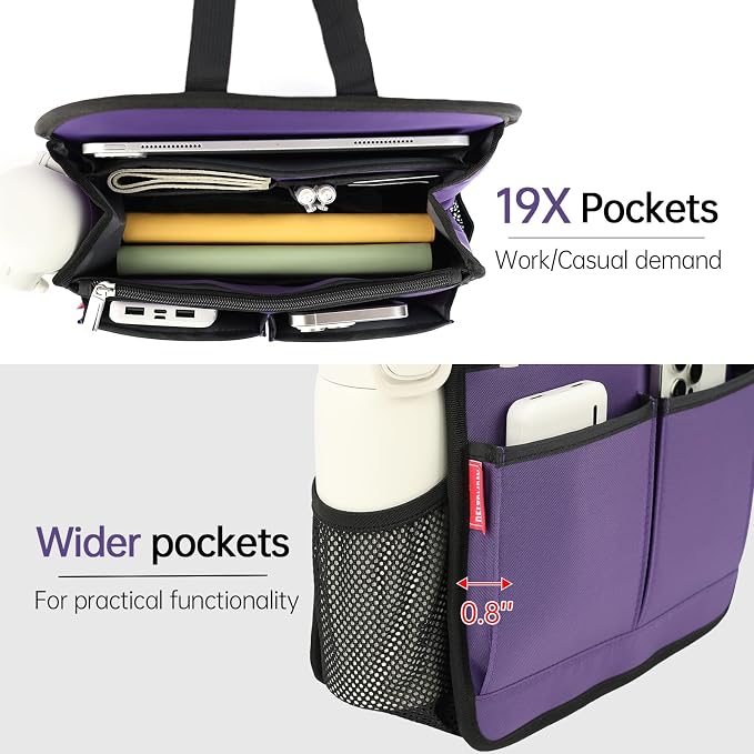 Large Premium Wider Rugged Backpack Organizer Insert for Men Women Work Travel -19 Pockets, Padded Nylon-Purple - Image 3
