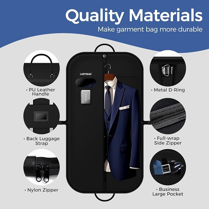 2 Pack 43" Garment Bag for Closet Storage and Travel, Tear-Resistant Waterproof Dustproof, Suit Bag for Hanging Clothes with Zippers and Pocket, Durable 600D Oxford Fabric for Suits, Dresses - Image 5