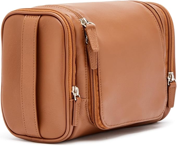 Leatherology Cognac Small Hanging Toiletry Kit – Compact Leather Travel Organizer with Interior Zip Pockets, Mesh Pouches & Hanger | Full-Grain Leather Toiletry Bag for Men & Women - Image 2