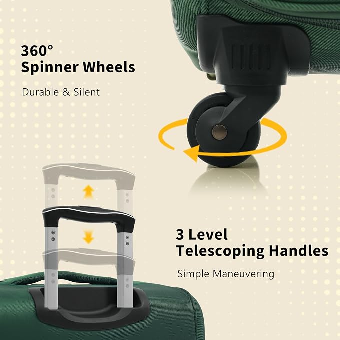 Merax Softside Luggage Set 4 Piece,18/22/26/30 Expand Suitcase,Dark Green | Lightweight Travel Suitcase with Wheels, Luggage with TSA Lock, Suitcase,Carry On Checked Luggage Set - Image 3