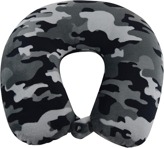 Wolf Essentials Adult Cozy Soft Microfiber Neck Pillow for Travel – Compact, Machine Washable - Perfect for Airplane, Car, or Home Use - Filled and Finished in The USA – Black Camo by WorldsBest