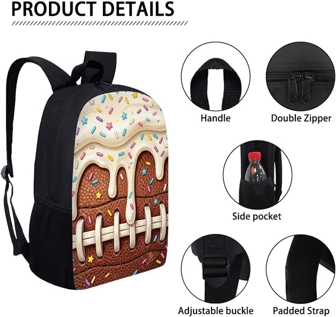 Soccer Drip Ice Cream Print Kids Backpask Set, Durable Lightweight School Bag Set with Lunch Bag and Pencil Case, Knapsack Set Suitable for School, Picnic or Travel, Brown - Image 4
