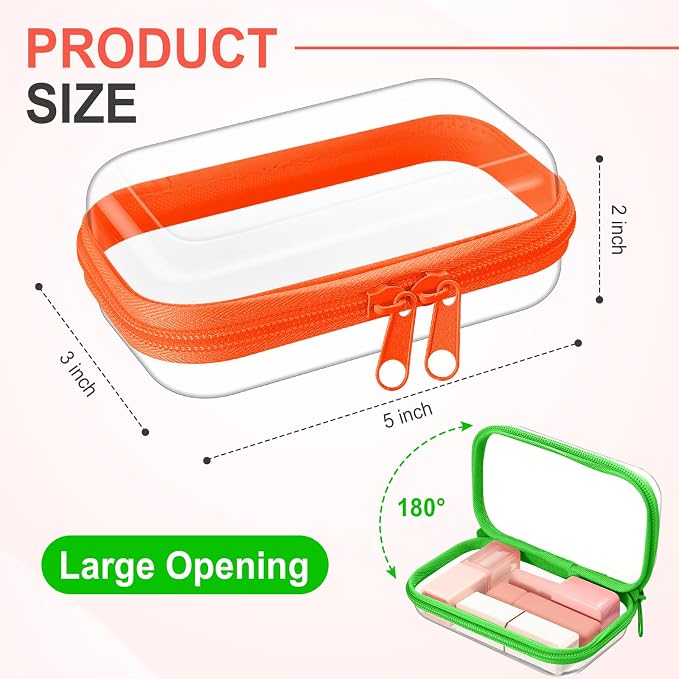 Hoolerry 4 Pcs Hard Clear Zipper Case Makeup Bags Plastic Zipper Pouch Transparent Storage Box Containers for Cosmetics, Snacks, Building Blocks, Puzzles(Clear,5 x 3 x 2 in,Fluorescent) - Image 2
