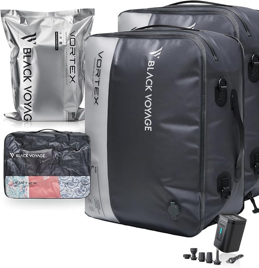 Black Voyage Reusable Vacuum Compression Travel Bag for Carry-On Suitcase and Backpack, Recycled IPX8 Waterproof Space Saver Vacpack (2-Pack, 41L - Pump Included) by BlackVoyage