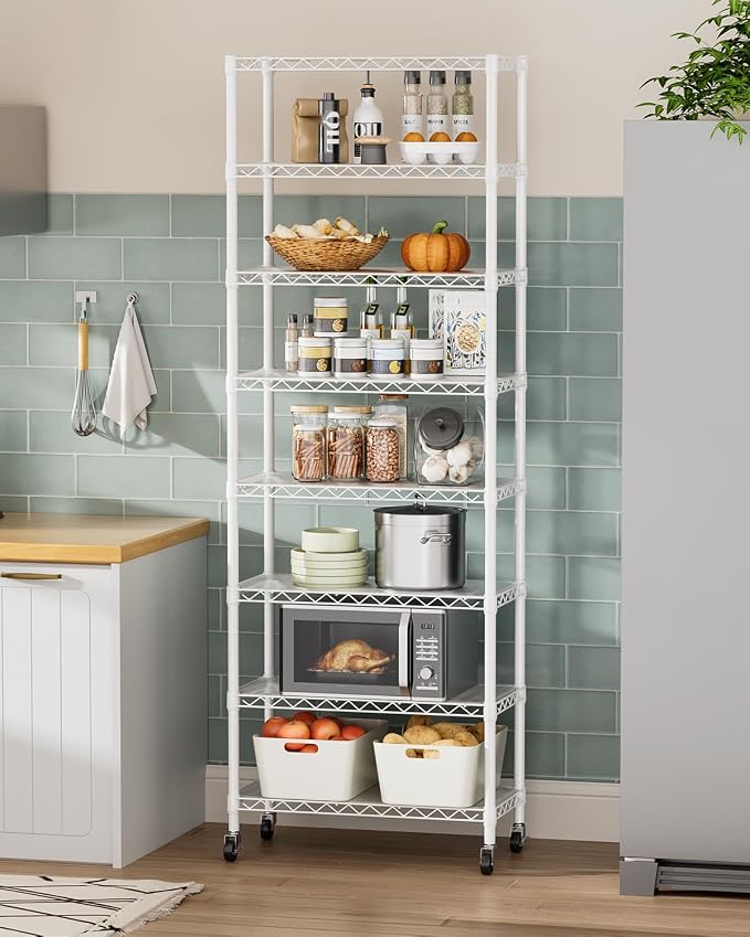 Golpart 8 Tier Shelves Storage Shelf Wire Closet Bathroom Organizers Metal Pantry Kitchen Garage Shelving Unit Laundry Room Organization Home Rack Net Basket Black with Wheels 12”D X 22”W X 74.2”H - Image 9