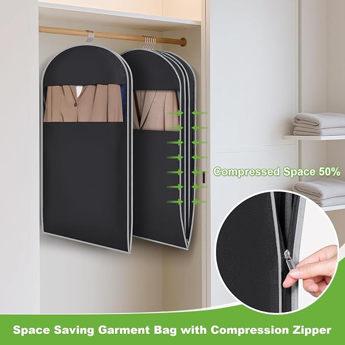 KEEGH Space Saving Hanging Garment Bag with Self Compression Zipper 40 Inch, Compression Garment Bags for Hanging Clothes with Clear Window, Suit Bags for Closet Storage (2 Pack) - Image 3