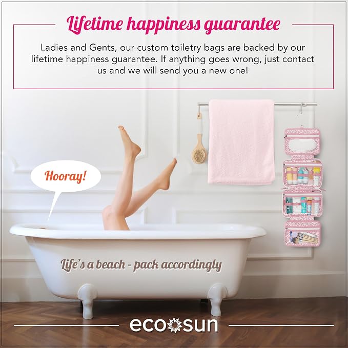 Eco Sun Hanging Travel Toiletry Bag — Designed in Hawaii — Water-resistant Travel Organizer for Bathroom Accessories (Pink Leopard) - Image 5