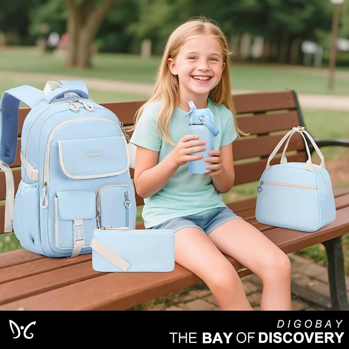DIGOBAY Backpacks for Girls, 6PCS School Backpack with 14OZ Water Bottle Lunch Box Pencil Pouch for Teen Girls Kids Elementary Primary Middle High College Travel School bag Bookbag Set - Image 9