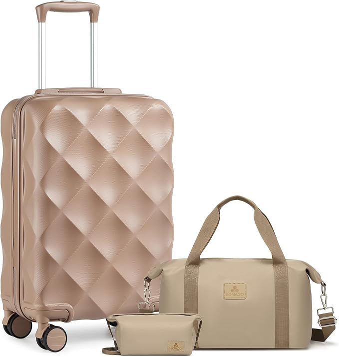 Somago Luggage Sets 20in Carry on Suitcase with TSA Lock YKK Zipper Spinner Wheels ABS Hardside Luggage 3 Piece Weekender Bags Travel Set, Khaki by SOMAGO