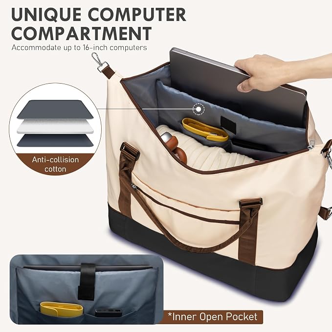 WOOMADA Weekender Overnight Bag for Women, Carry on Shoulder Travel Duffel with Shoes Compartment,Gym Bag with Toiletry Bag - Image 3