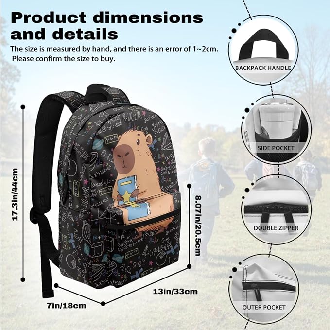 Cute Capybara School Bags for Boys 10-12 7-10 Cute Boys Backpack and Lunch Box Set of 4 Kids Backpack for Elementary Middle School Lightweight 17 Inch Girls Bookbag Daypack - Image 3