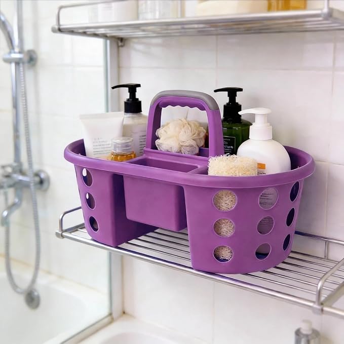 SIMPLYKLEEN Large Shower Caddy Portable 2PC - Made in USA Plastic Jumbo Size Dorm Storage Candy Tote with Handle Shower Organizer for Bathroom, Pantry, Kitchen, College Dorm, Orange/Purple - Image 4