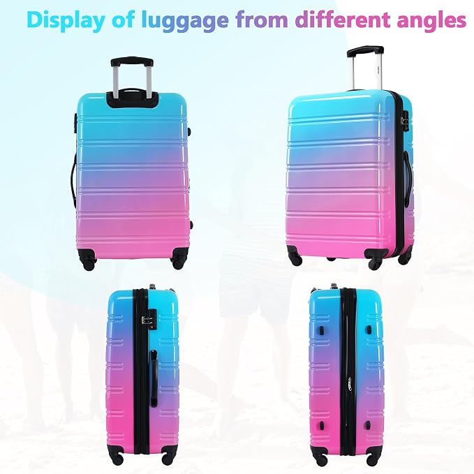 Merax Suitcase Set, Hardshell Luggage Sets 3 Piece with Spinner Wheels | Expandable Gradient Color Suitcase with TSA Lock Lightweight 20" 24" 28", Blue and Red - Image 3