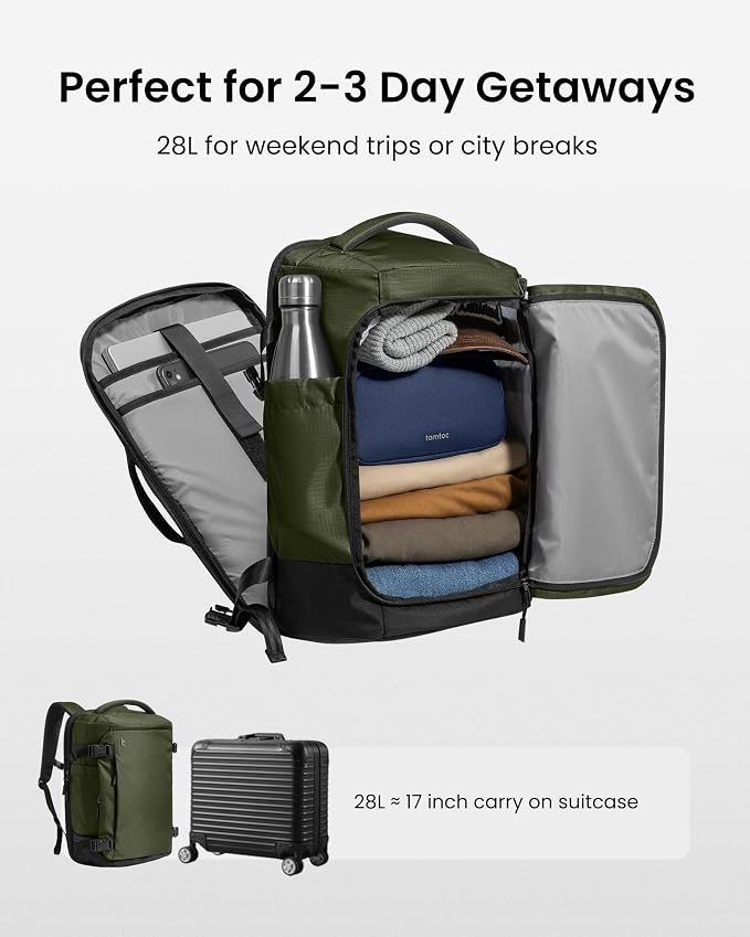 tomtoc 28/40L Travel Backpack, TSA Carry On/Personal Item Bag Flight Approved, Water-resistant Carry on Luggage, PFAS Free - Image 3