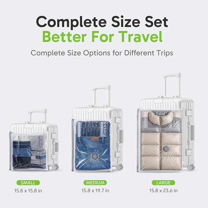 Vacbird Travel Vacuum Bags with USB Electric Pump, 18 Pack Vacuum Bags for Travel, Compression Vacuum Packing Bags for Luggage & Suitcase, Space Saving Travel Bags for Clothes and Clothing,Carry-On - Image 4