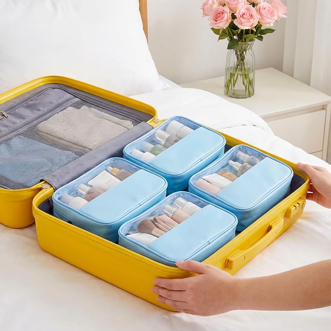 Buryeah Translucent Make up Bag Toiletry Organizer for Women Men Waterproof Portable Cosmetic Travel Bag with Hanging Handles Travel Storage Carry Pouch Gifts for Bridesmaid (9 Pcs,Blue) - Image 7