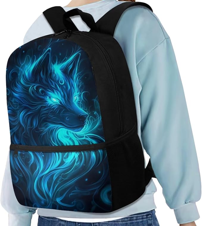Galaxy Wolf Backpack for Girls Boys Backpack with Lunch Box Water Bottle Carrier with Strap and Big Pencil Case 4PCS Bookbag with Front Pocket for School 17 inch Sturdy School Bag for Kids - Image 2