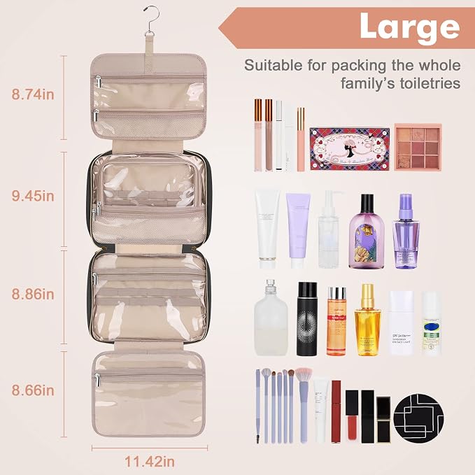 Wedama Toiletry Bag for Women, Large Cosmetic Travel Bag, Hanging Toiletry Bag for Bathroom, Thickened PVC Waterproof Makeup Bag, Toiletries Bag for Travel Business Trips and Camping, Black - Image 2